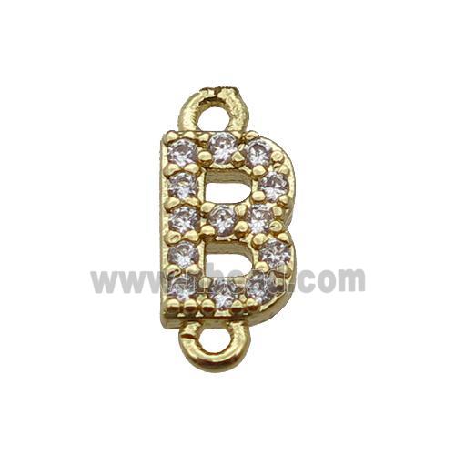 copper letter-B connector pave zircon, gold plated