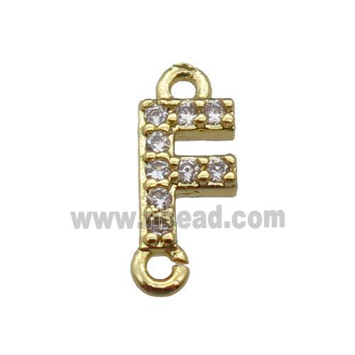 copper letter-F connector pave zircon, gold plated