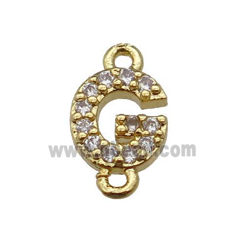 copper letter-G connector pave zircon, gold plated