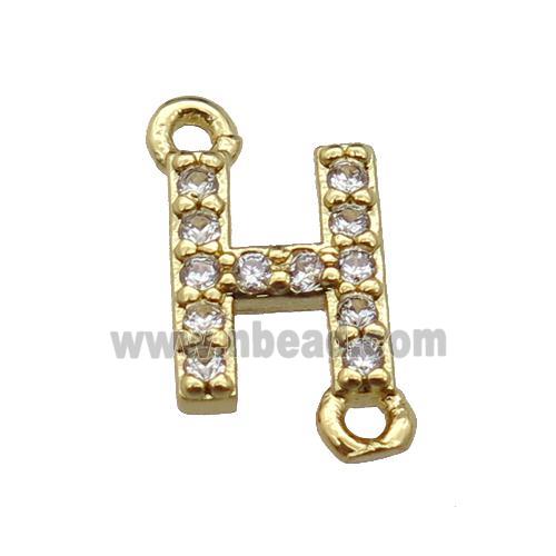 copper letter-H connector pave zircon, gold plated