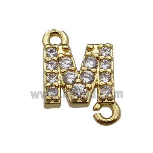 copper letter-M connector pave zircon, gold plated