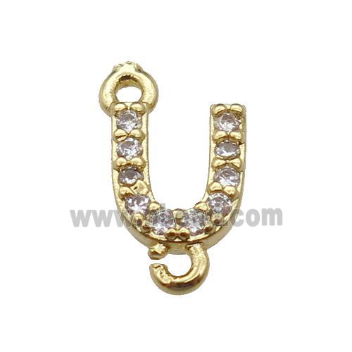 copper letter-T connector pave zircon, gold plated