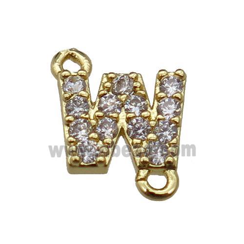 copper letter-W connector pave zircon, gold plated