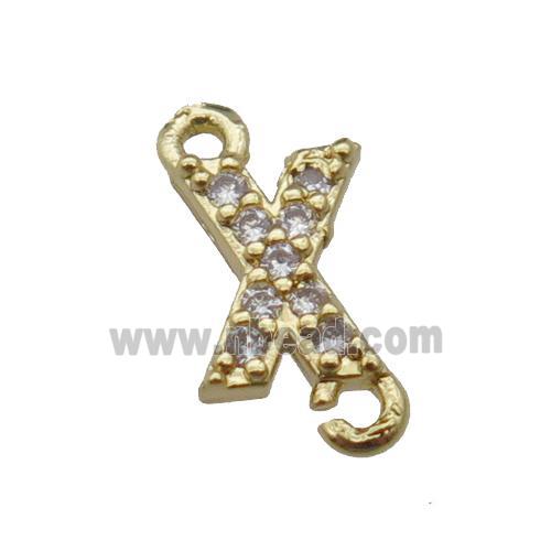 copper letter-X connector pave zircon, gold plated