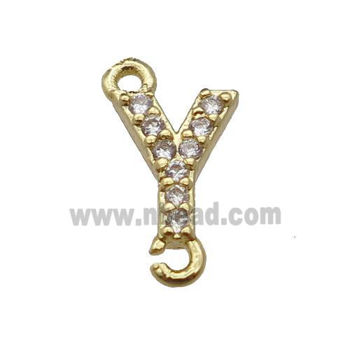 copper letter-Y connector pave zircon, gold plated
