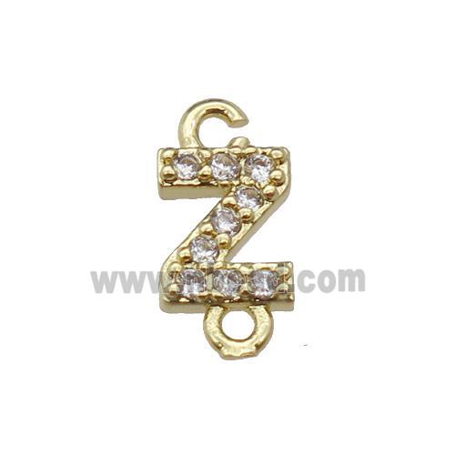 copper letter-Z connector pave zircon, gold plated