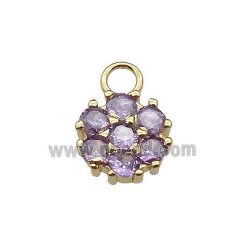 copper flower pendant pave lavender zircon, gold plated