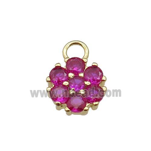 copper flower pendant pave hotpink zircon, gold plated