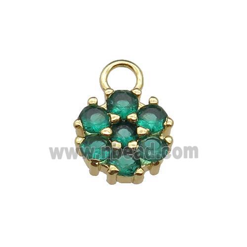 copper flower pendant pave green zircon, gold plated