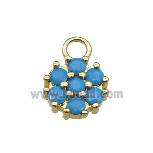 copper flower pendant pave turq zircon, gold plated