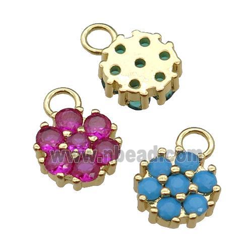 mixed copper flower pendant pave zircon, gold plated