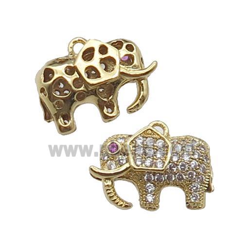 copper Elephant pendant pave zircon, gold plated