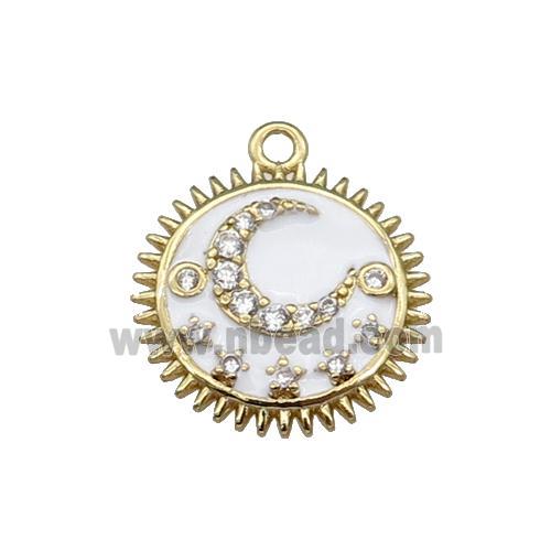 copper Sun moon pendant pave zircon, white enamel, gold plated