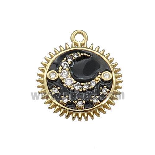 copper Sun moon pendant pave zircon, black enamel, gold plated