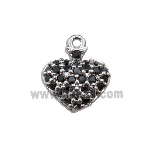 copper Heart pendant pave black zircon, platinum plated