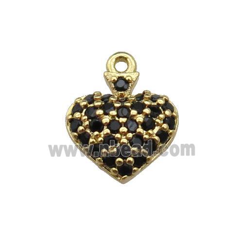 copper Heart pendant pave black zircon, gold plated