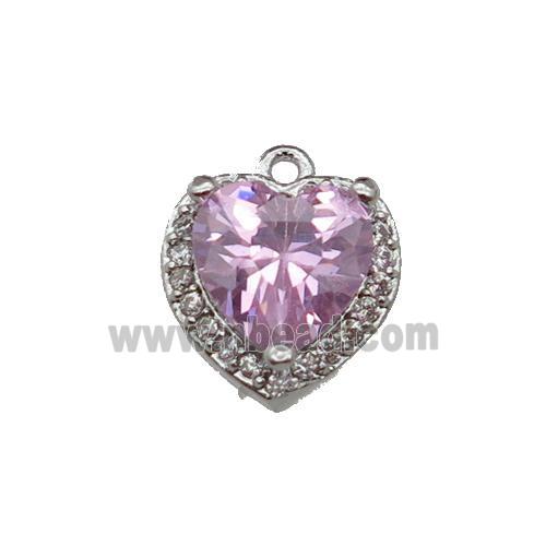 copper Heart pendant pave zircon, pink, platinum plated