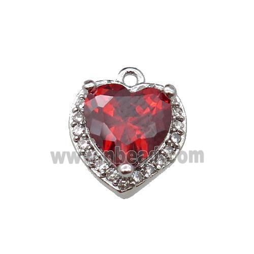 copper Heart pendant pave zircon, ruby, platinum plated