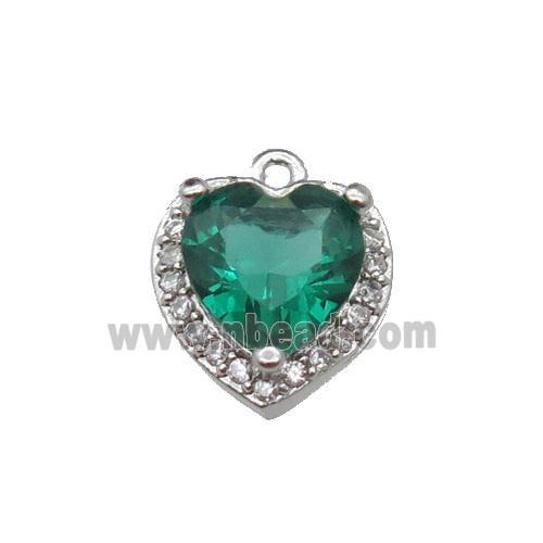 copper Heart pendant pave zircon, green, platinum plated