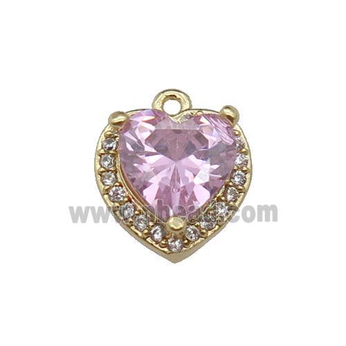 copper Heart pendant pave zircon, pink, gold plated