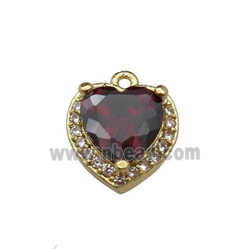 copper Heart pendant pave zircon, red, gold plated