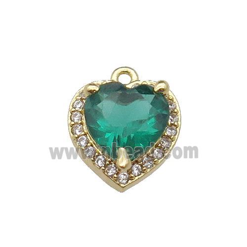 copper Heart pendant pave zircon, green, gold plated