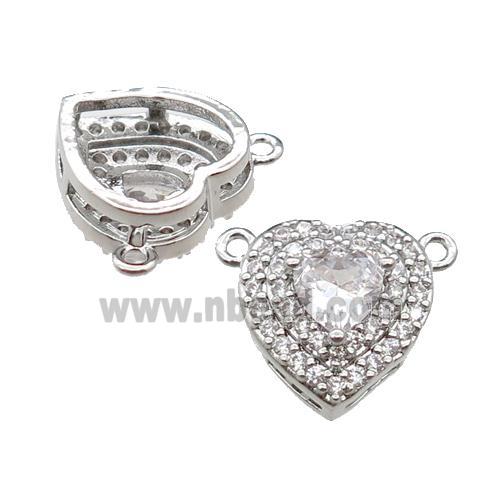 copper Heart pendant pave zircon with 2loops, platinum plated