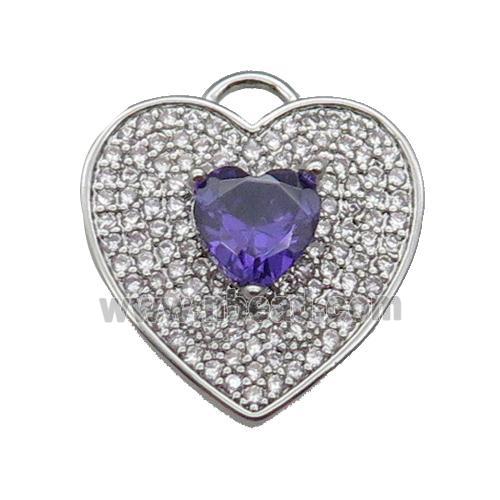 copper Heart pendant pave zircon, purple, platinum plated