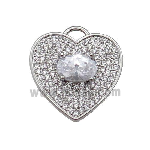 copper Heart pendant pave zircon, clear, platinum plated