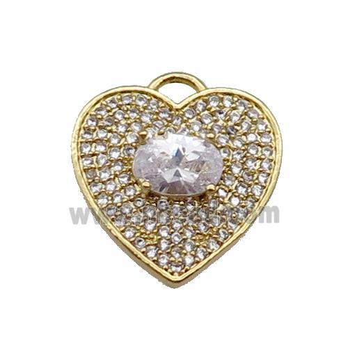 copper Heart pendant pave zircon, clear, gold plated