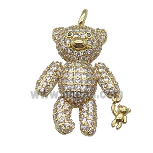 copper Bear charm pendant pave zircon, gold plated