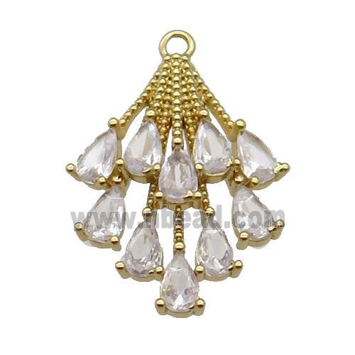 copper peacocktail pendant pave zircon, gold plated