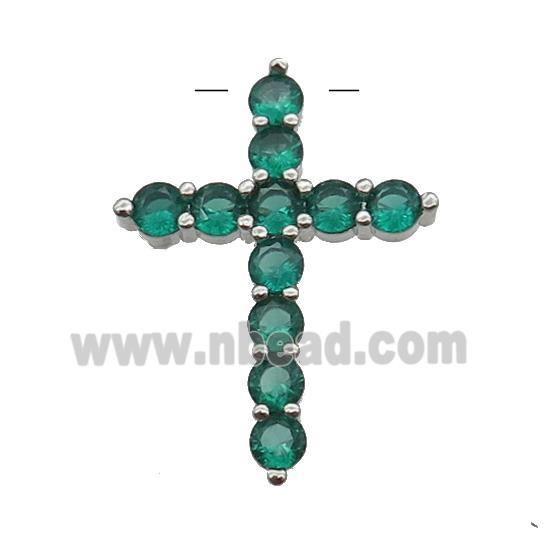 copper Cross pendant pave zircon, peacockgreen, platinum plated