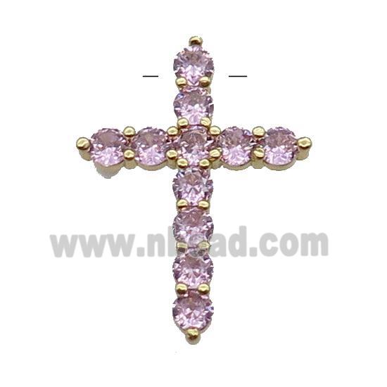 copper Cross pendant pave zircon, pink, gold plated