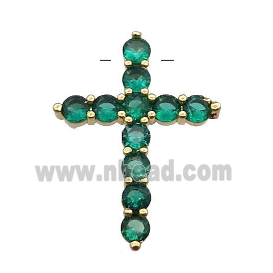 copper Cross pendant pave zircon, green, gold plated