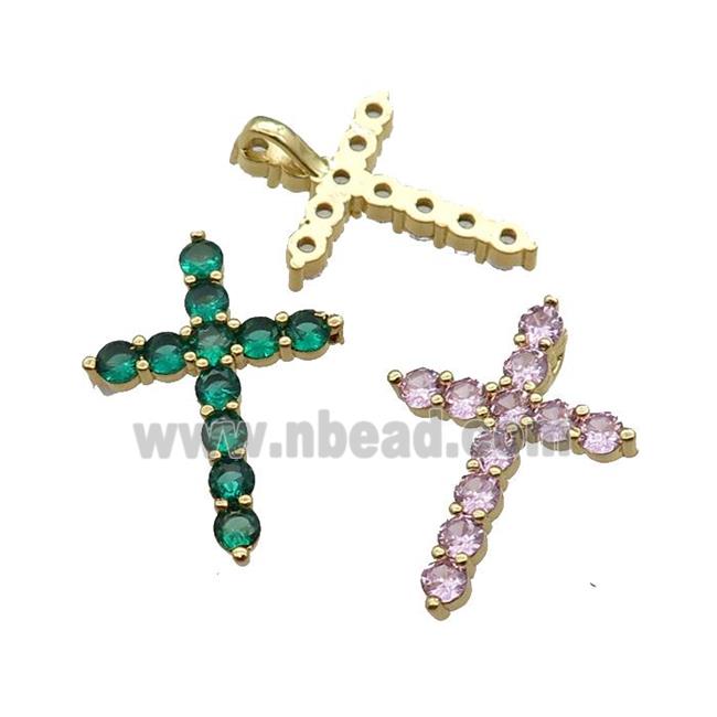 copper Cross pendant pave zircon, mix, gold plated