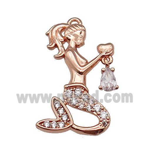 copper Mermaid charm pendant pave zircon, rose gold