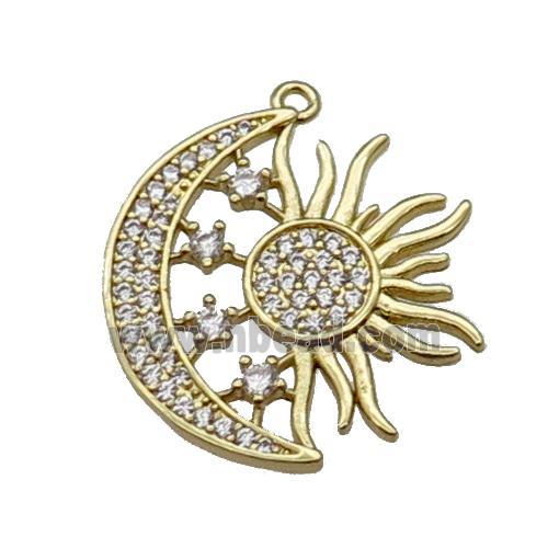 copper Sun moon pendant pave zircon, gold plated