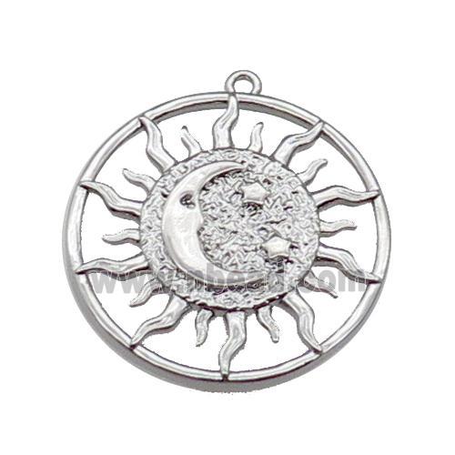 copper Sun moon pendant, platinum plated