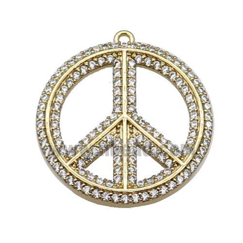 copper Peace Sign pendant pave zircon, gold plated