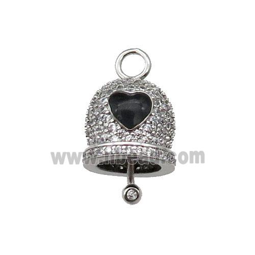 copper Bell pendant pave zircon, black enamel, platinum plated