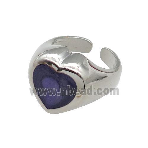 copper Heart Ring blue enamel platinum plated