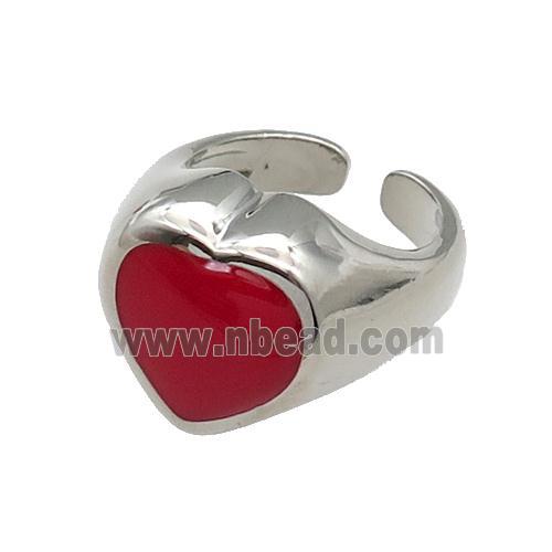 copper Heart Ring red enamel platinum plated