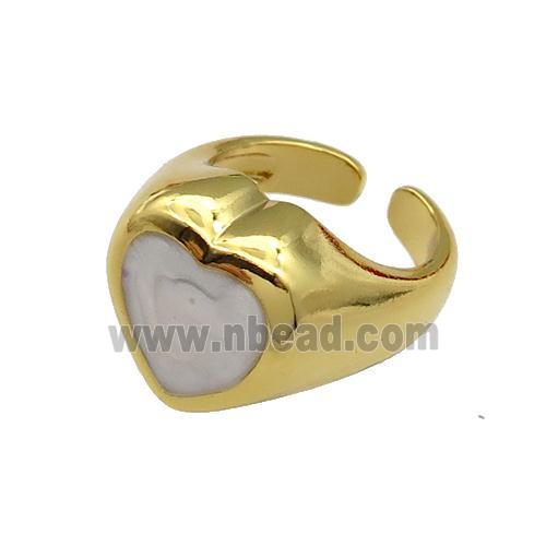 copper Heart Ring white enamel gold plated