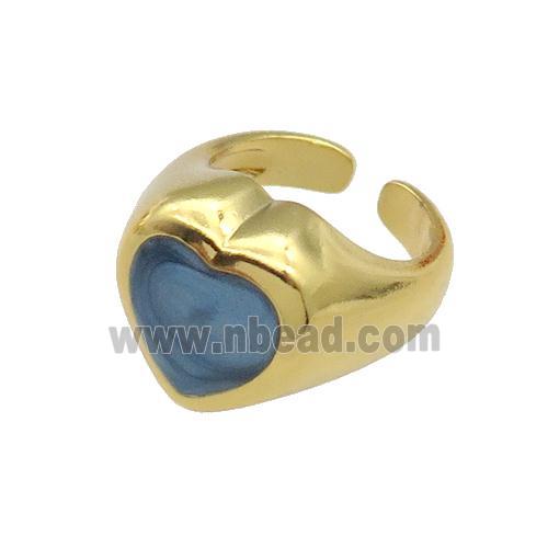 copper Heart Ring teal enamel gold plated