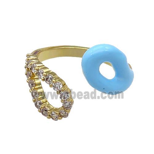 copper Ring pave zircon with blue enamle gold plated