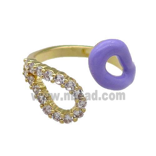 copper Ring pave zircon with lavender enamle gold plated
