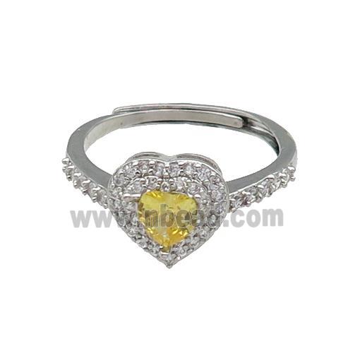 copper Heart Ring pave zircon yellow adjustable platinum plated