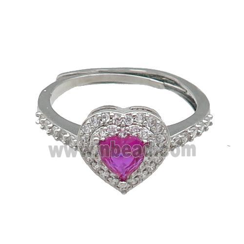 copper Heart Ring pave zircon hotpink adjustable platinum plated