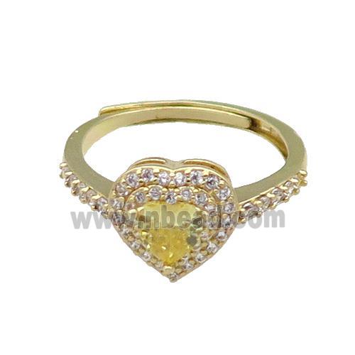 copper Heart Ring pave zircon yellow adjustable gold plated